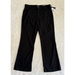 NYDJ Womens Sz 14 Flat Front Linen Blend Career Trouser Pants Black Wide Leg NWT